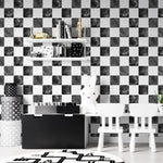 MUNKS & ME-Papier Peint Chambre Enfant à Motif Répété - À Carreaux Billys | Noir