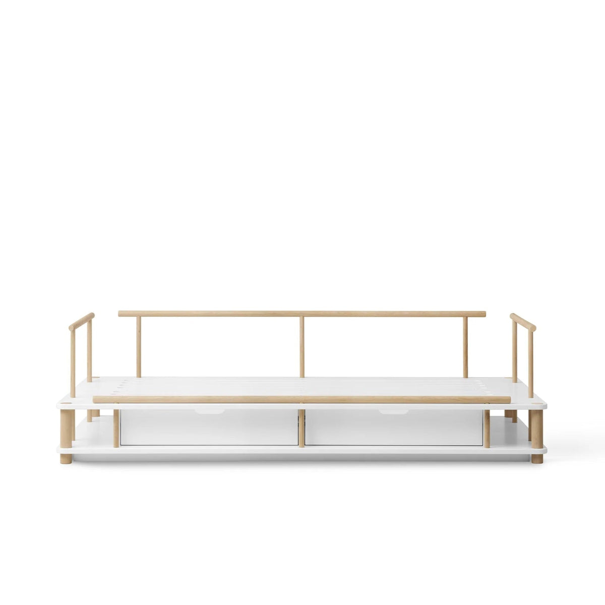 OLIVER FURNITURE-Lit Banquette Camp, Blanc/Chêne