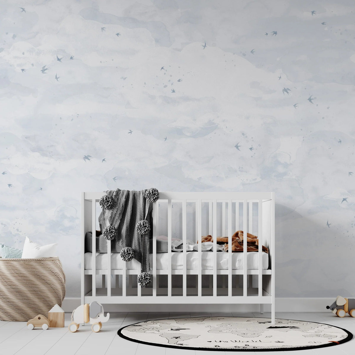 MUNKS & ME-Papier Peint Chambre Enfant Opales Ciel Oiseaux Bleu