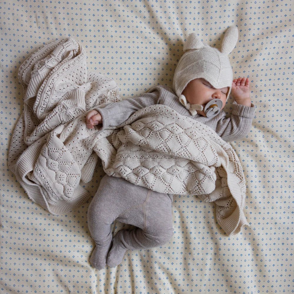 CAM CAM-Plaid Bébé En Tricot Pointelle - Gots - Blanc Cassé