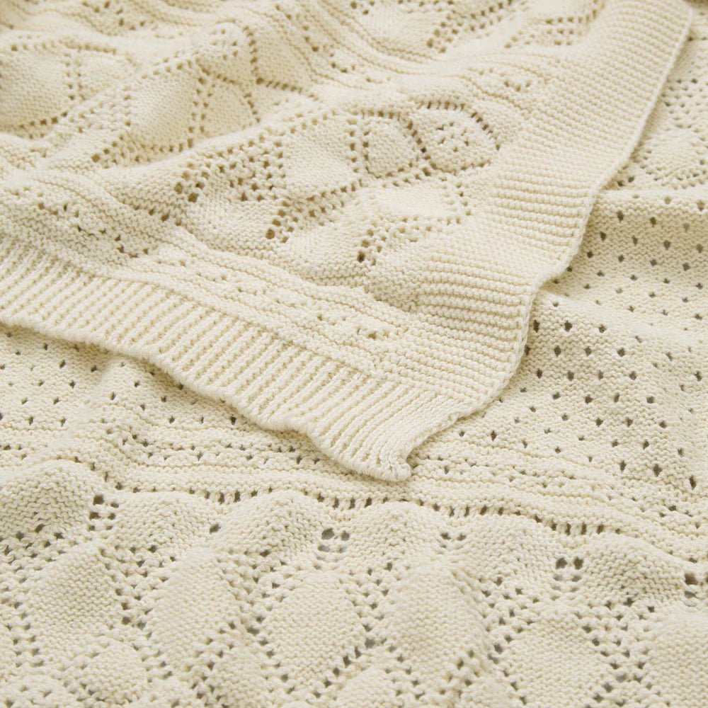 CAM CAM-Plaid Bébé En Tricot Pointelle - Gots - Blanc Cassé