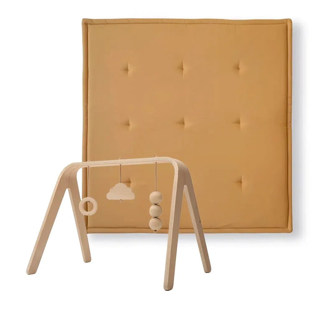 CHARLIE CRANE-Set d'Éveil Complet : Tapis Tami Camel + Arche NAHO & Jouets en Bois