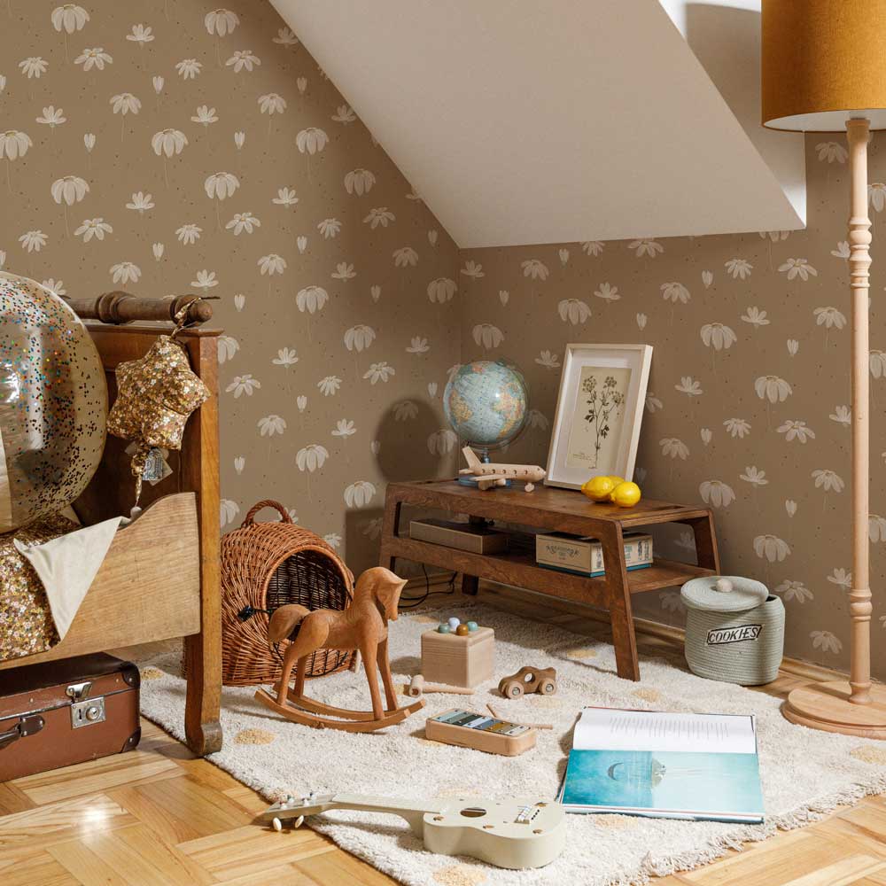 DEKORNIK-Papier Peint Pour Enfants Beige Prairie Féerique