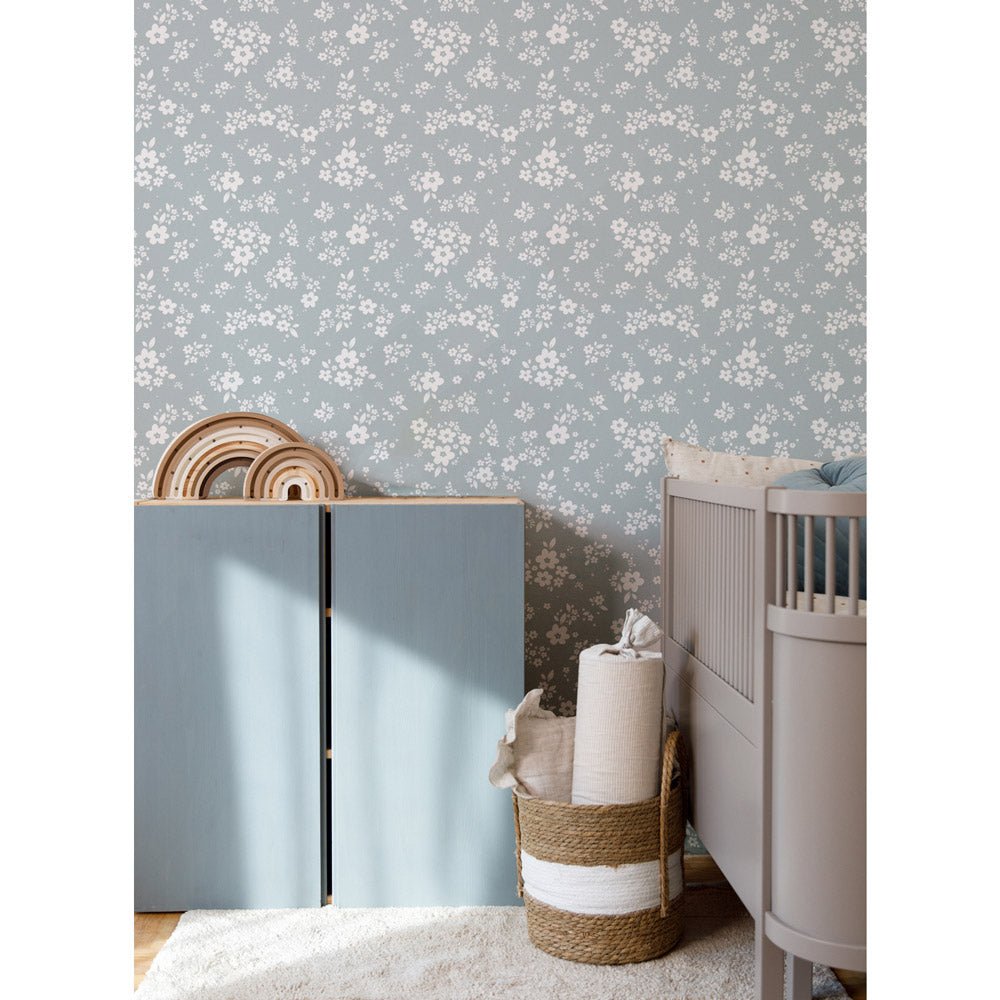 DEKORNIK-Papier Peint Pour Enfants Bleu Prairie En Dentelle