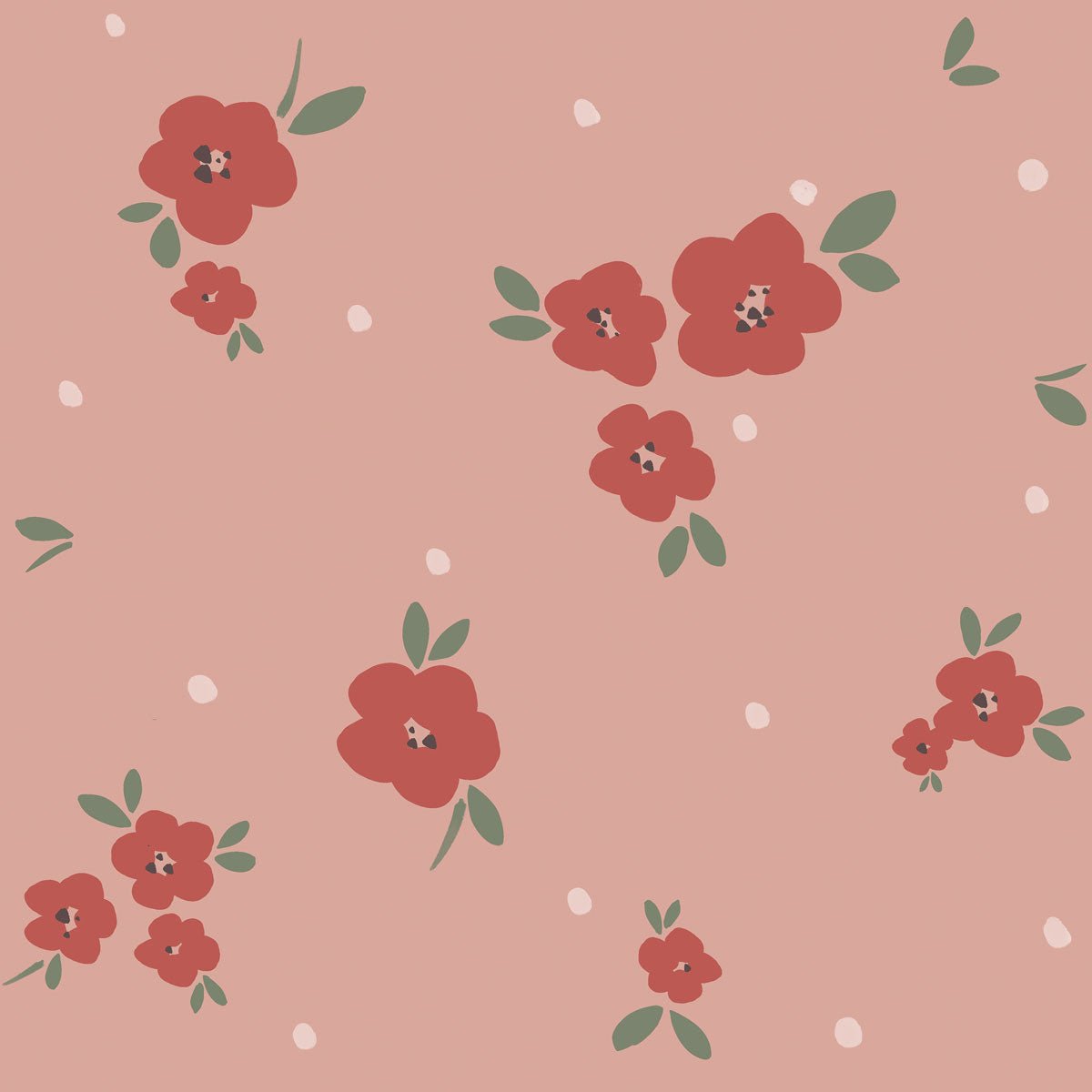 DEKORNIK-Papier Peint Pour Enfants Floral Draw Rose Rouge