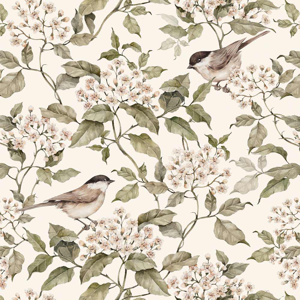 DEKORNIK-Papier Peint Pour Enfants Oiseaux Et Printemps Beige
