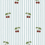 DEKORNIK-Papier Peint Pour Enfants Petites Cerises Sur Rayures Bleues