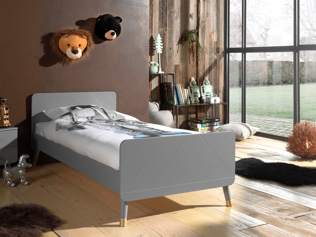 Lit Billy Gris & Table de Chevet - Gris VIPACK