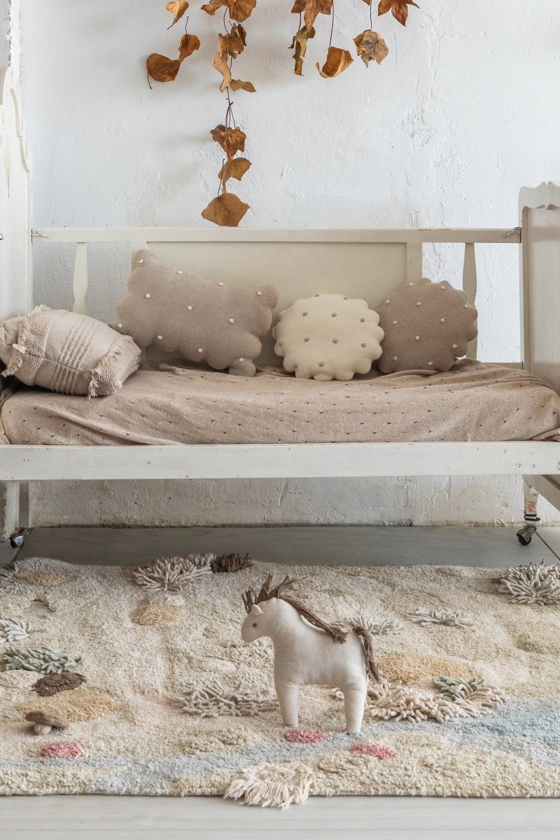 LORENA CANALS-Coussin Tricoté Rond Biscuit Dune Blanc