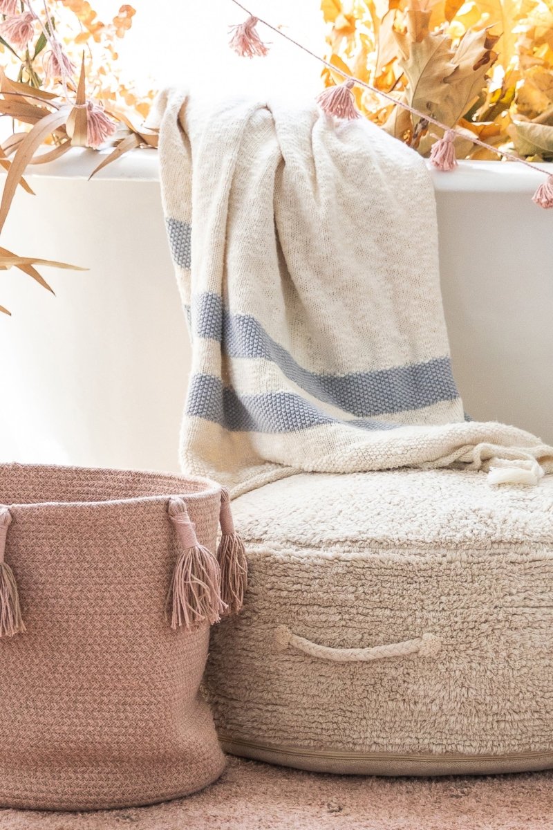 LORENA CANALS-Couverture Tricot Stripes Naturel-Gris