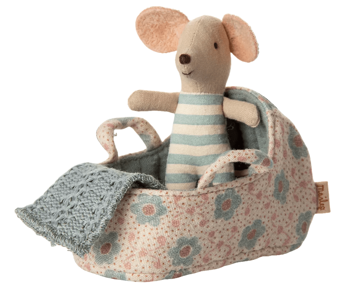 MAILEG-Couffin, Bébé Souris - Bleu