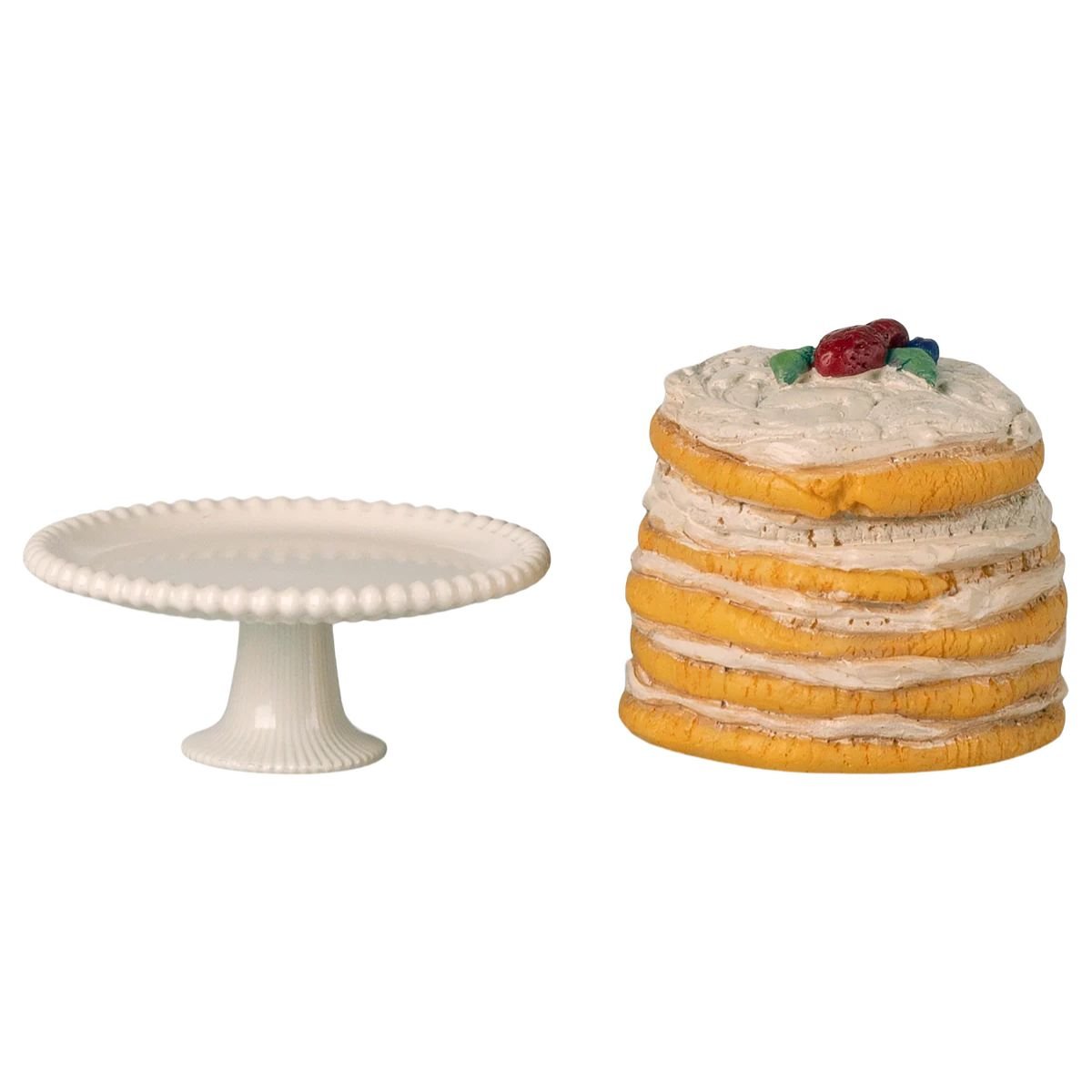 MAILEG-Gâteau De Fête Et Son Présentoir, Pour Souris Maileg - Blanc Cassé