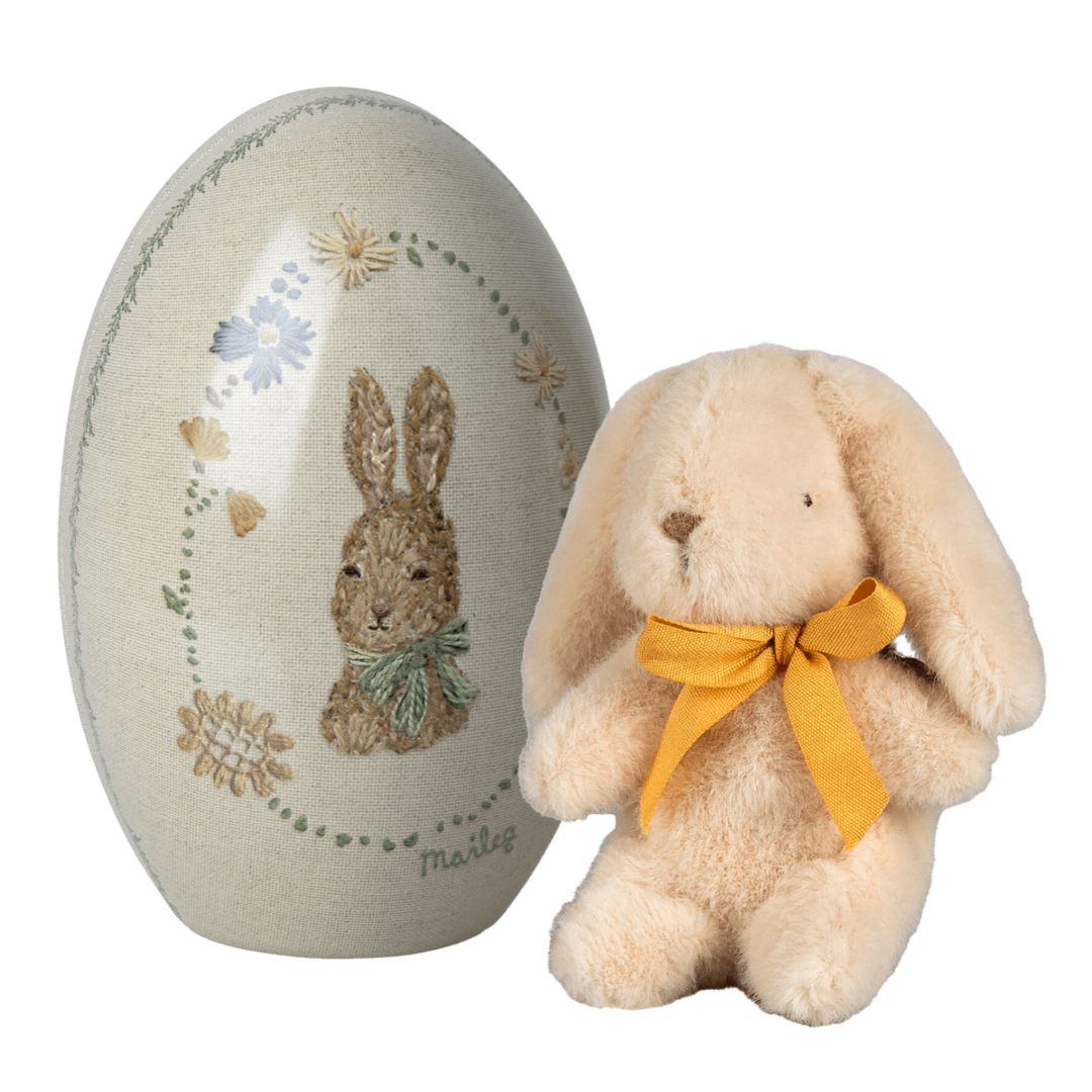 MAILEG-Peluche Lapin, Mini - Crème Avec Œuf de Pâques Grande Taille