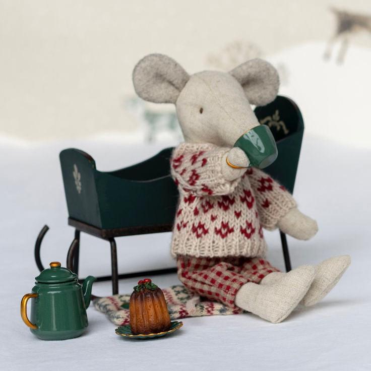 MAILEG-Souris D'hiver Avec Set De Ski Mum - Rouge