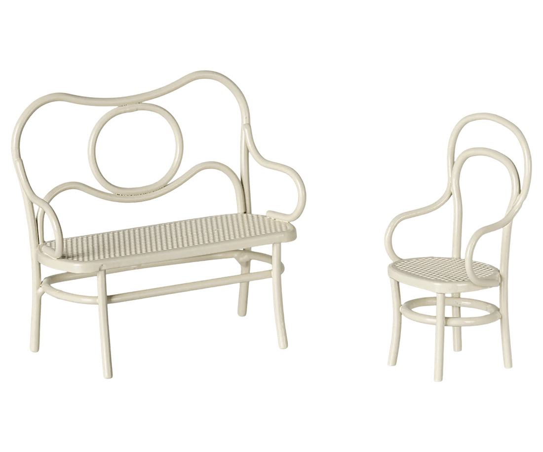 MAILEG-Table, Banc & Chaise, Souris, Petite - Blanc cassé