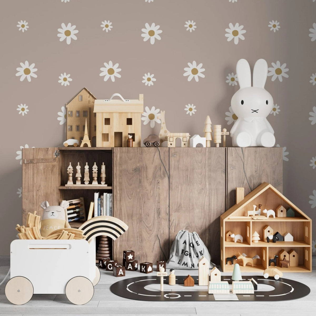MUNKS & ME-Grand Papier Peint Panoramique Pour Enfants - À Motifs Floraux De Marguerites