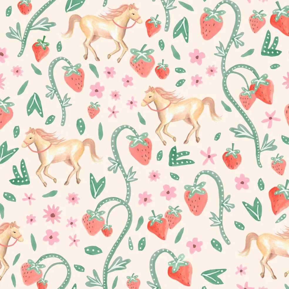 MUNKS & ME-Motif De Répétition Du Papier Peint Panoramique Pour Enfants - Chevaux Fraises