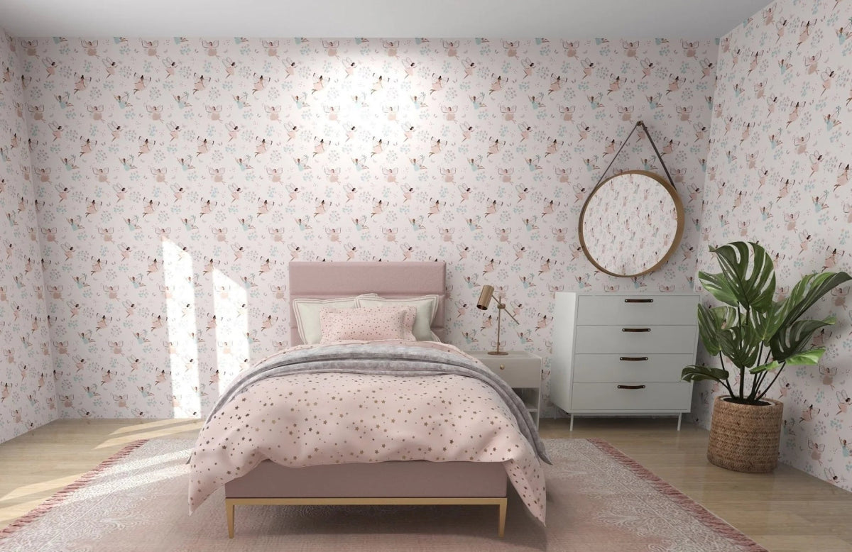 MUNKS & ME-Papier Peint Panoramique Pour Enfants - À Pois Peints, Motif Répété, Rose, Féerique