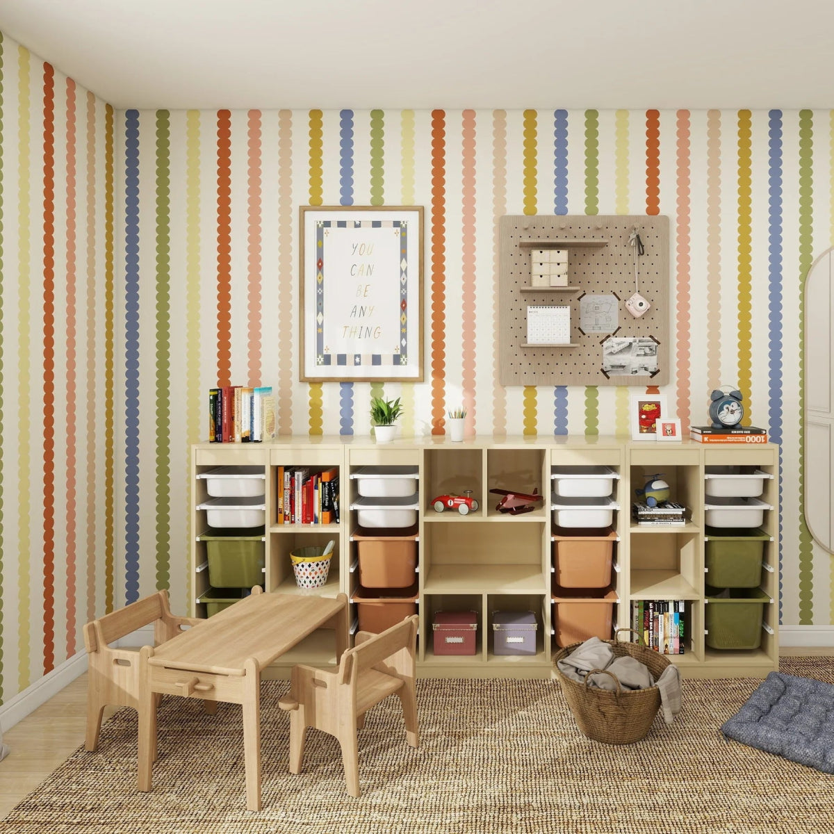 MUNKS & ME-Papier Peint Panoramique Pour Enfants - À Rayures Festonnées | Multicolore