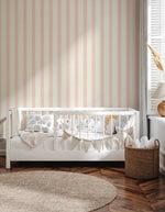 MUNKS & ME-Papier Peint Panoramique Pour Enfants - À Rayures Festonnées- Blush