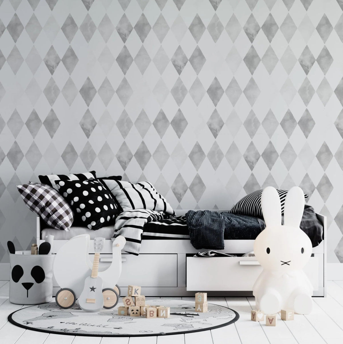 MUNKS & ME-Papier Peint Panoramique Pour Enfants - Aquarelle Harlequin | Gris