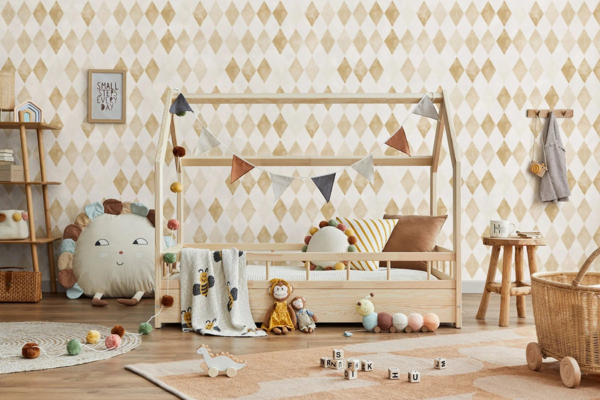 MUNKS & ME-Papier Peint Panoramique Pour Enfants - Aquarelle Harlequin | Moutarde
