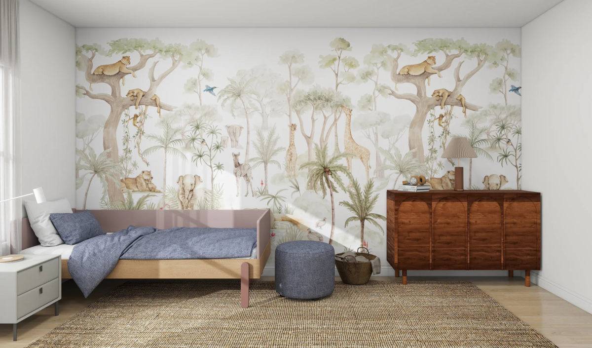 MUNKS & ME-Papier Peint Panoramique Pour Enfants - Aventure Safari Savane