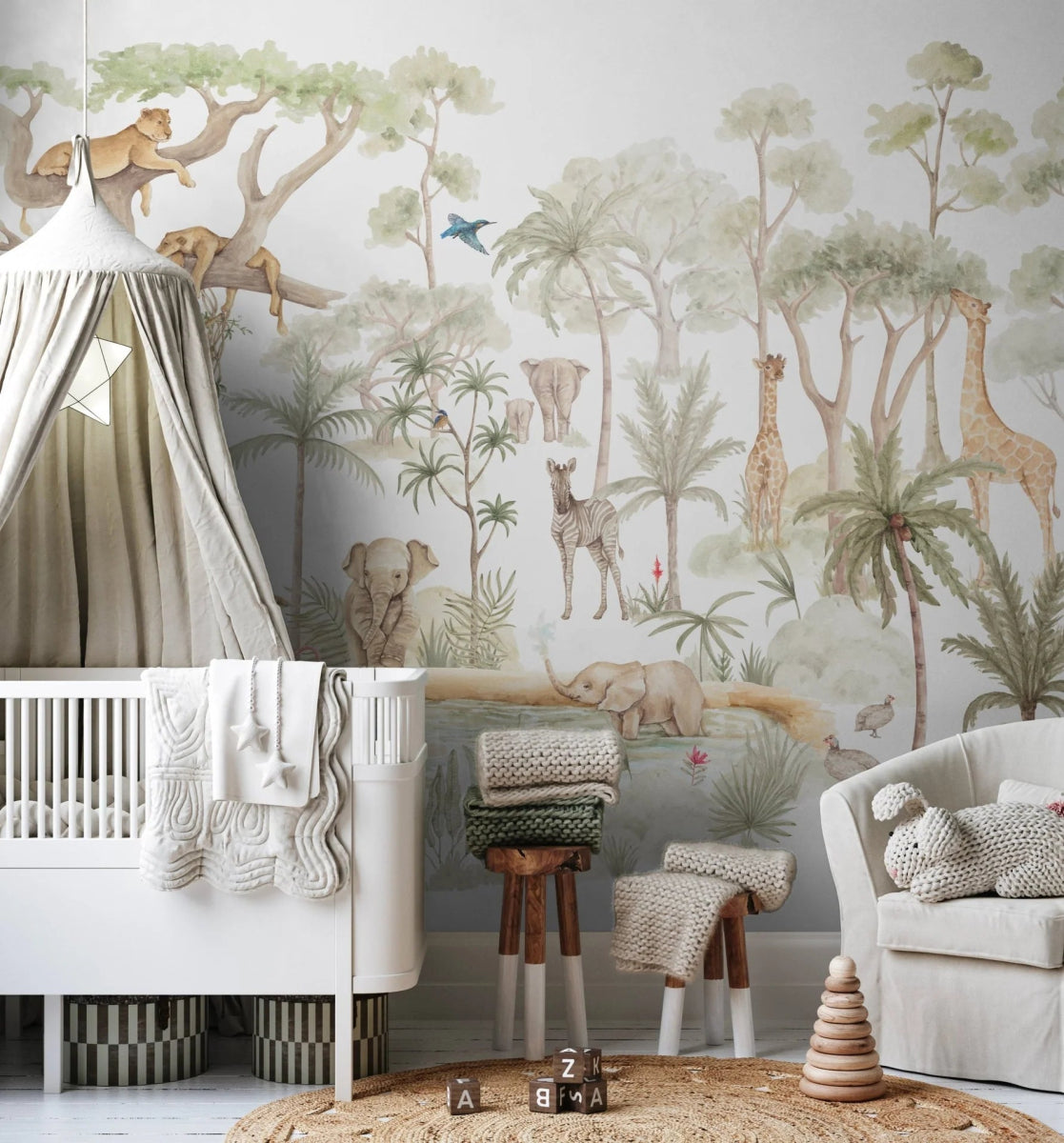 MUNKS & ME-Papier Peint Panoramique Pour Enfants - Aventure Safari Savane