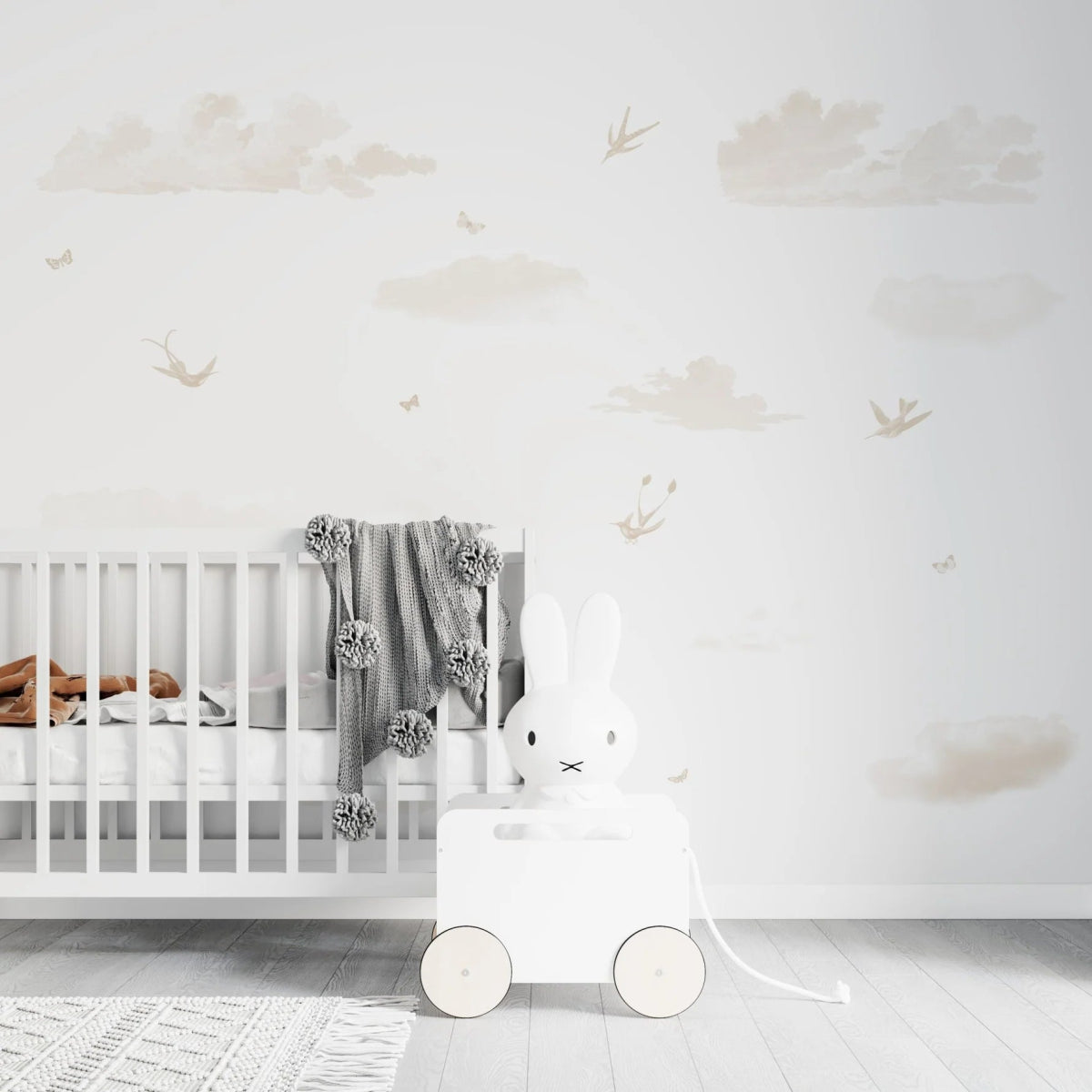 MUNKS & ME-Papier Peint Panoramique Pour Enfants - Fresque Munks + Me X Olivia Bowen | Nuages et Oiseaux