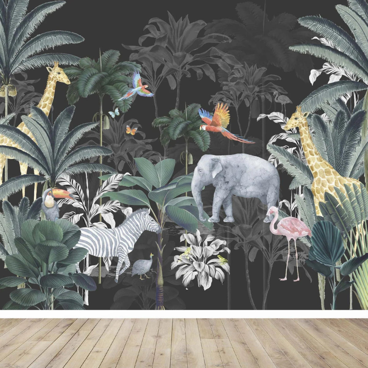 MUNKS & ME-Papier Peint Panoramique Pour Enfants - Jungle | Anthracite