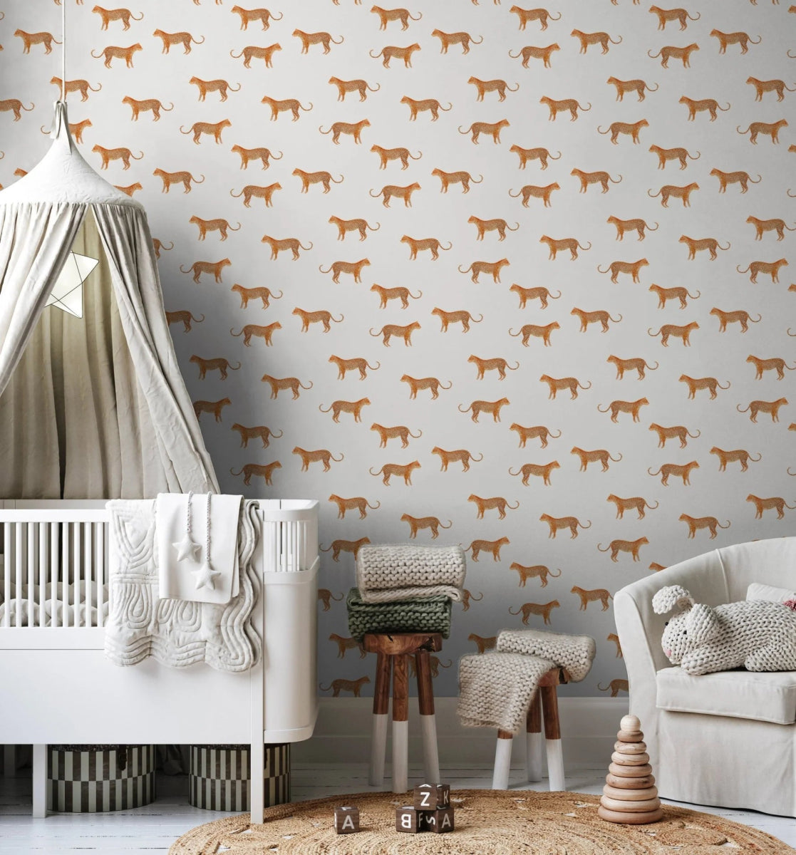 MUNKS & ME-Papier Peint Panoramique Pour Enfants - Motif Répété Guépard Crème