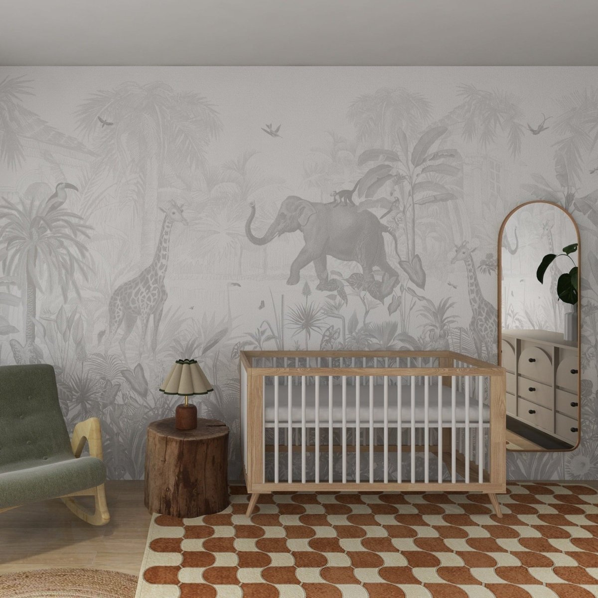 MUNKS & ME-Papier Peint Panoramique Pour Enfants - Munks + Me X Olivia Bowen | Jungle Magique Monochrome