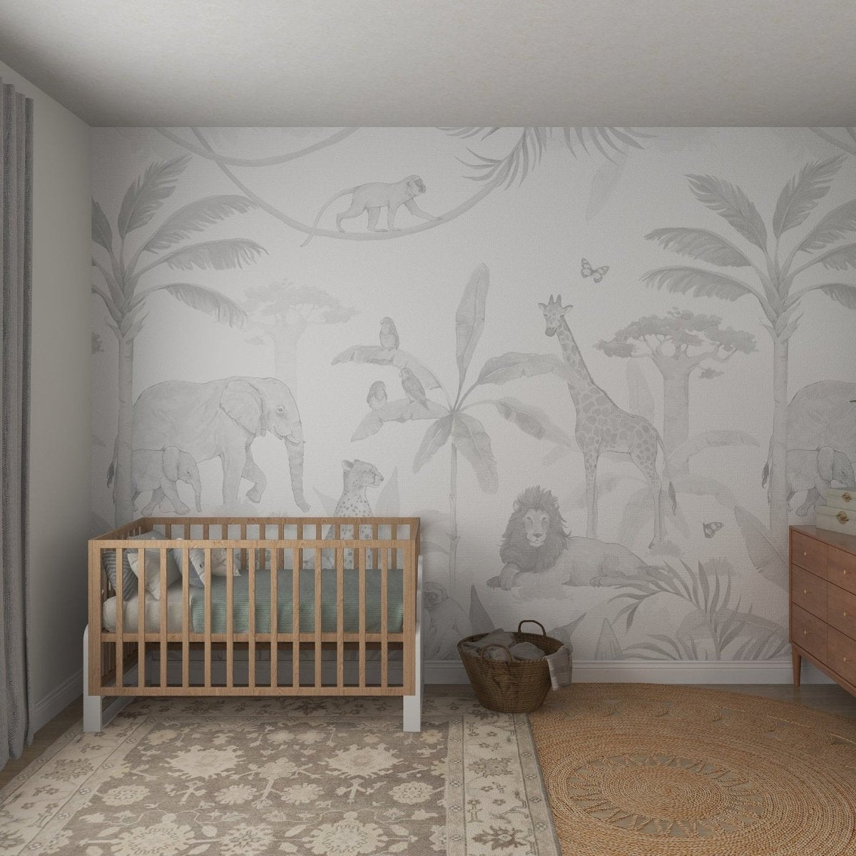 MUNKS & ME-Papier Peint Panoramique Pour Enfants - Safari Africain | Gris