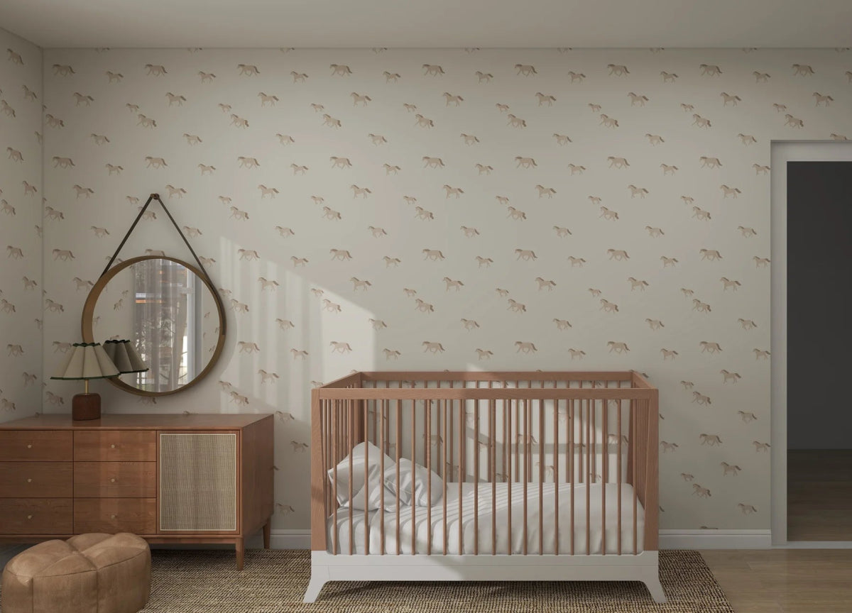 MUNKS & ME-Papier Peint Pour Enfants - Motif Répétitif Chevaux Sauvages Hivernaux