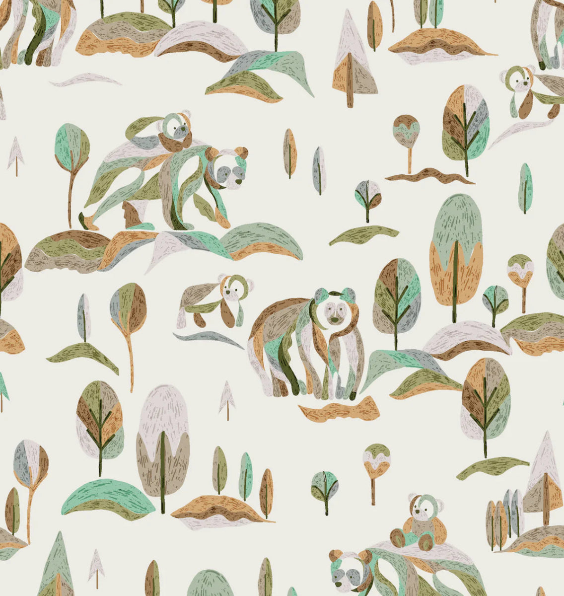 MUNKS & ME-Papier Peint Pour Enfants - Motif Répétitif Ours Hivernaux