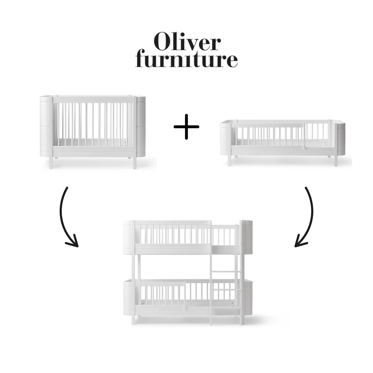 OLIVER FURNITURE-041460 - Kit De Conversion - Lit Bébé Évolutif Mini+ & Lit Junior - En Lit Superposé Mi-haut, Blanc