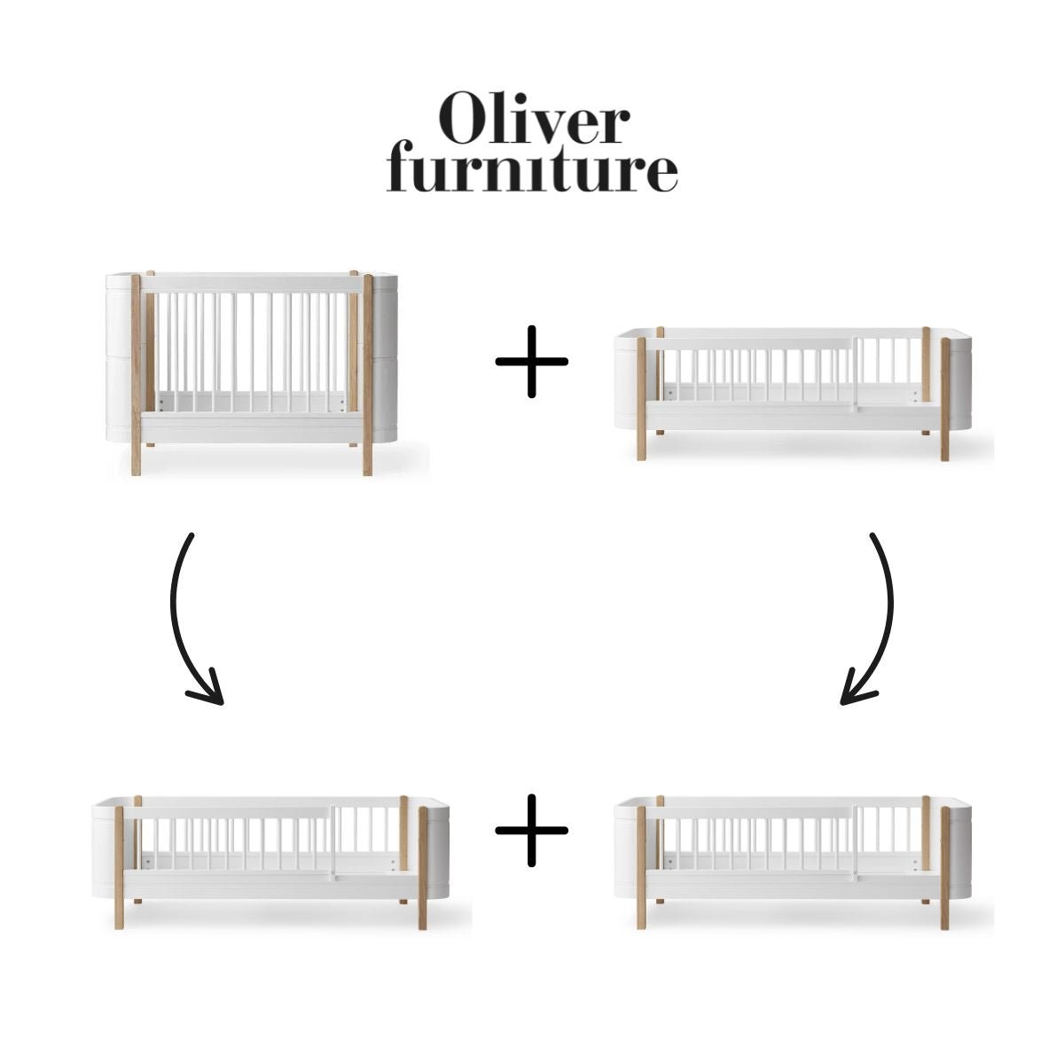 OLIVER FURNITURE-041463 - Kit De Conversion - Lit Bébé Évolutif Mini+ & Lit Junior - En 2 Lits Juniors, Blanc/chêne