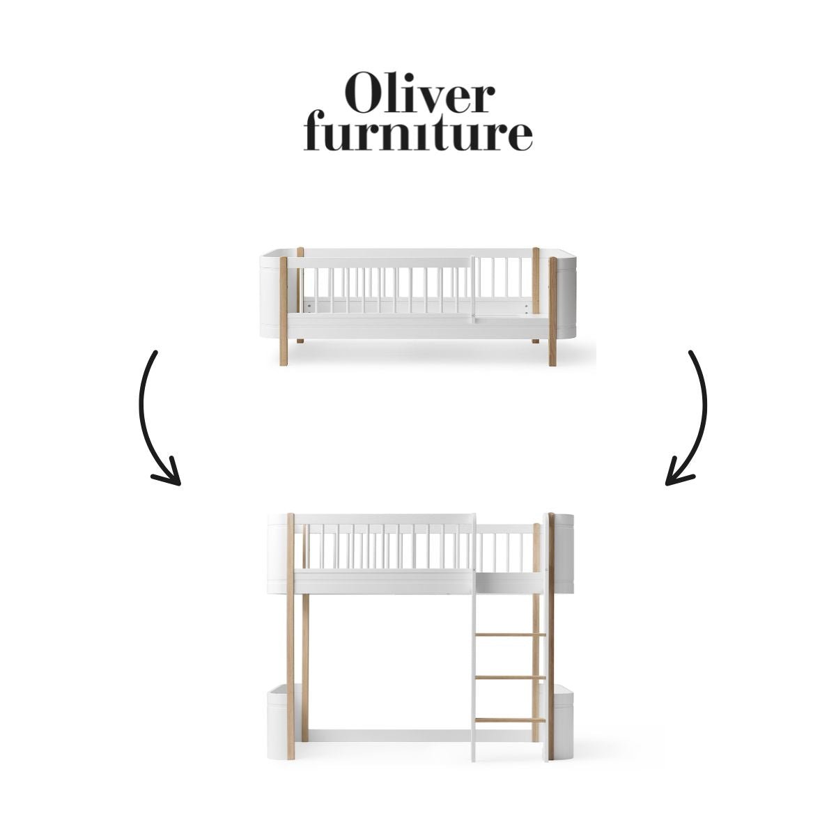 OLIVER FURNITURE-041467 - Kit De Conversion Mini+, Lit Junior - En Lit Mezzanine Mi-haut, Blanc/chêne