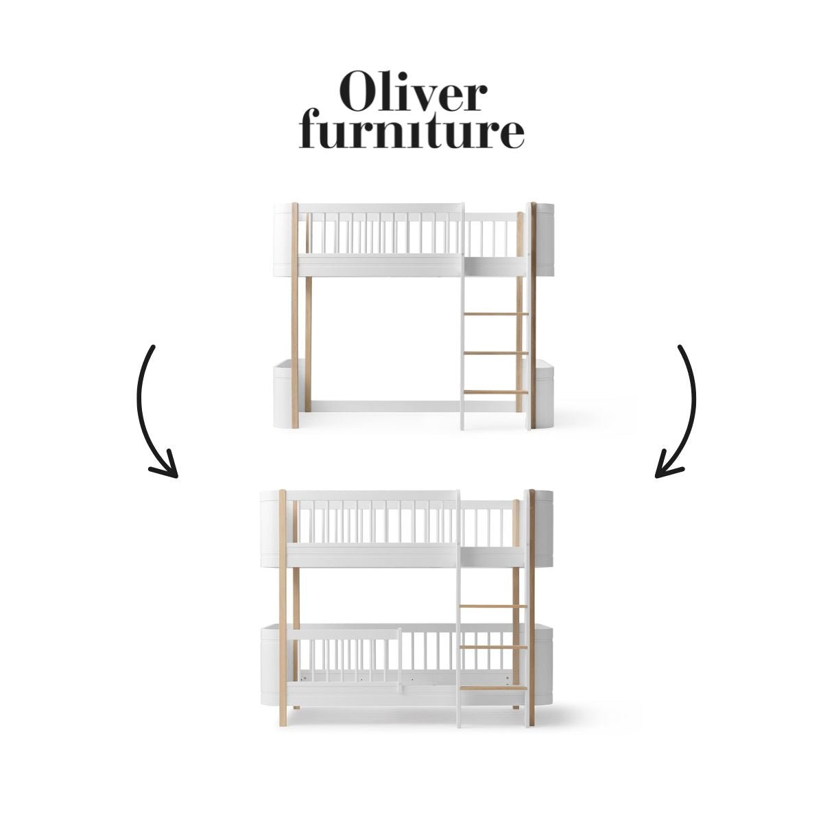OLIVER FURNITURE-041471 - Kit De Conversion Mini+, Lit Mezzanine Mi-haut - En Lit Superposé Mi-haut, Bl./chêne