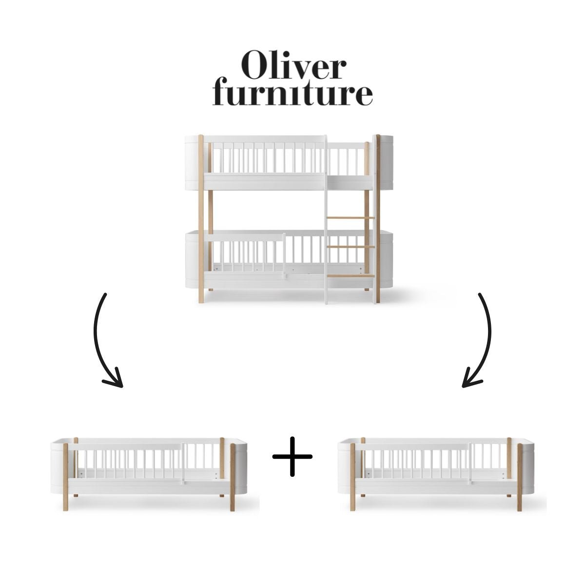 OLIVER FURNITURE-041475 - Kit De Conversion Mini+, Lit Superposé Mi-haut - En 2 Lits Juniors, Blanc/chêne
