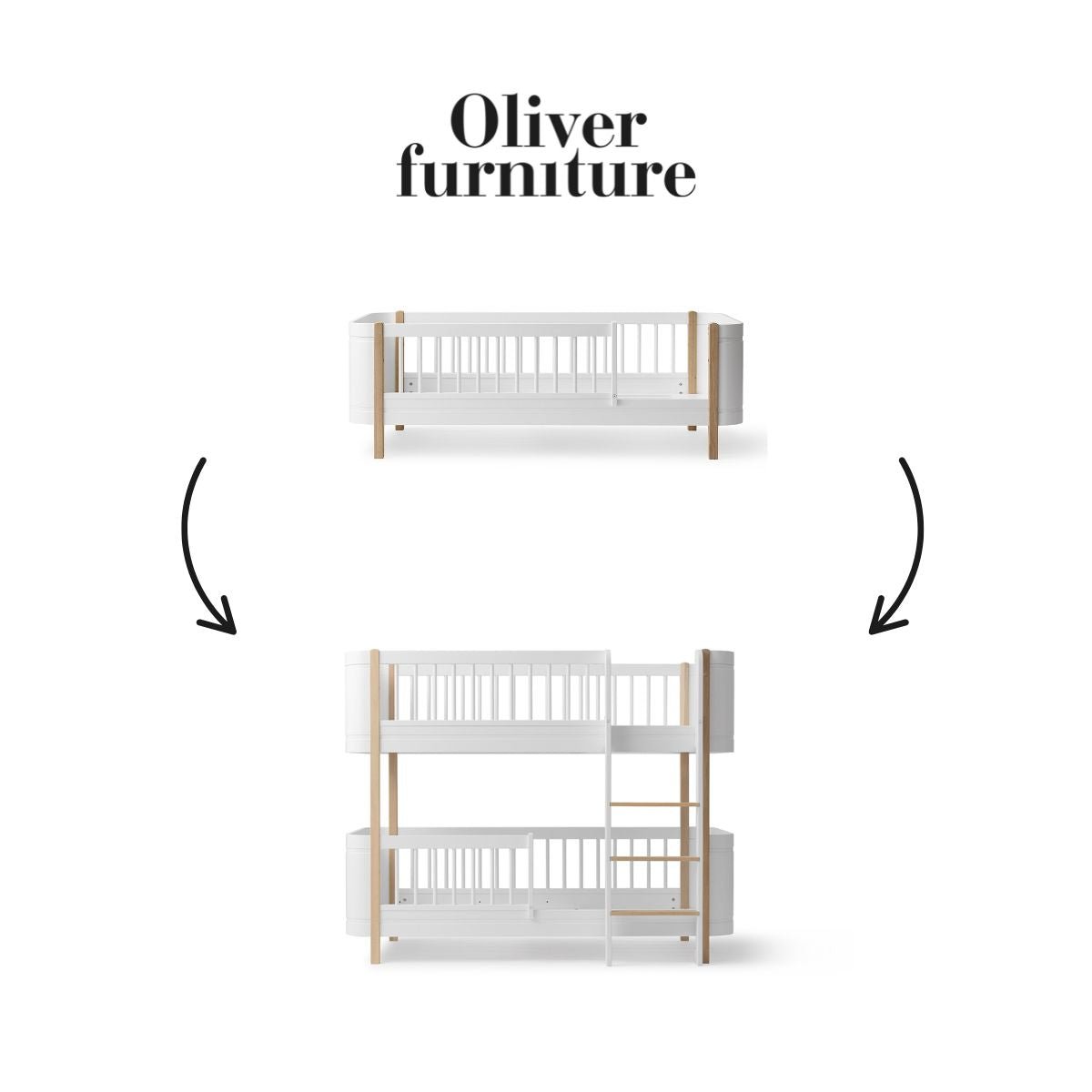 OLIVER FURNITURE-041483 - Kit De Conversion Mini+, Lit Junior - En Lit Superposé Mi-haut, Blanc/chêne