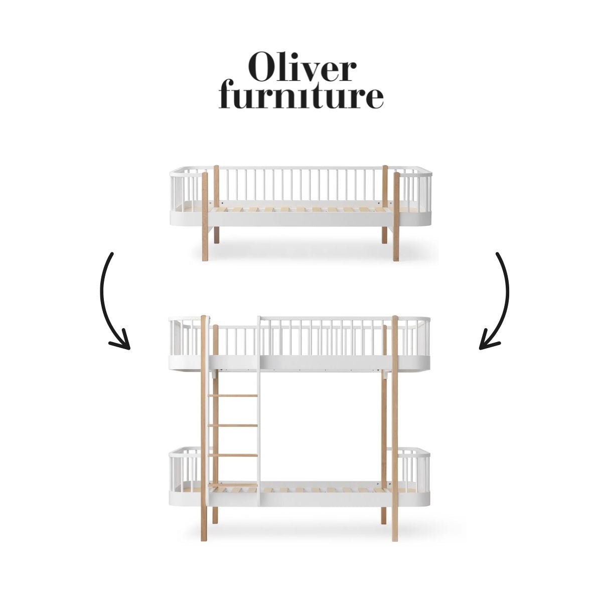 OLIVER FURNITURE-041519 - Kit De Conversion Original, Lit Banquette - En Lit Superposé, Blanc/chêne