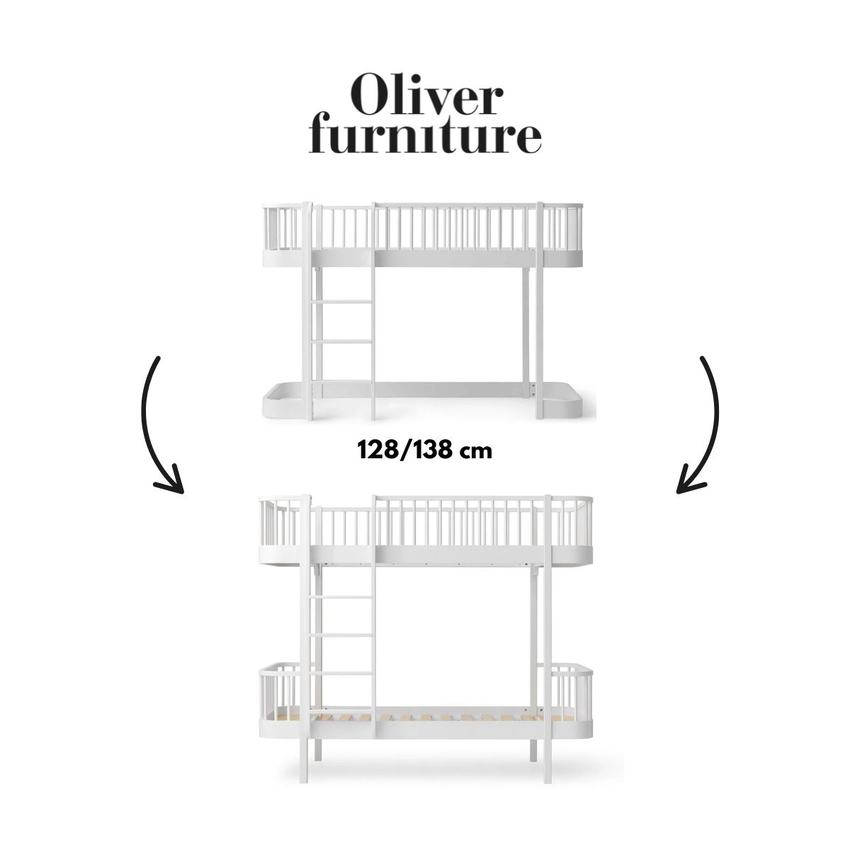OLIVER FURNITURE-041528 - Kit De Conversion Original, Lit Mezzanine Mi-haut 128/138 Cm - En Lit Superposé, Blanc