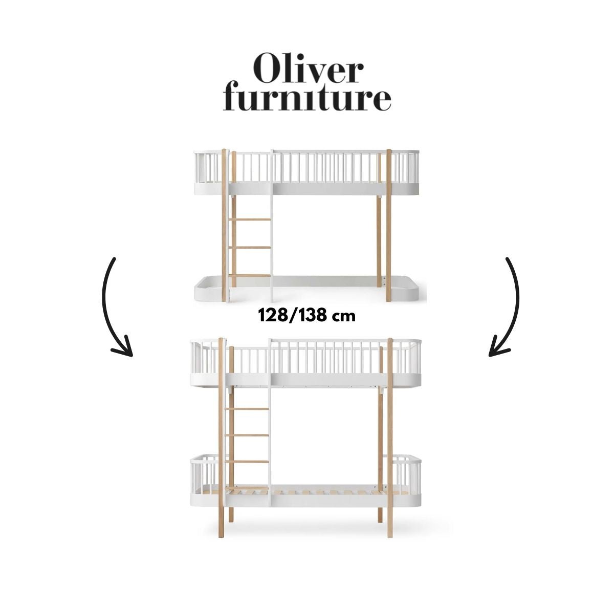 OLIVER FURNITURE-041529 - Kit De Conversion Original, Lit Mezzanine Mi-haut 128/138 Cm - En Lit Superposé, Blanc/chêne