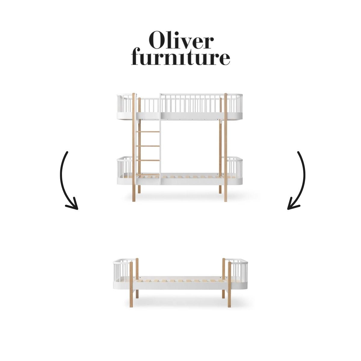 OLIVER FURNITURE-041551 - Kit De Conversion Original, Lit Superposé - En Lit, Blanc/chêne