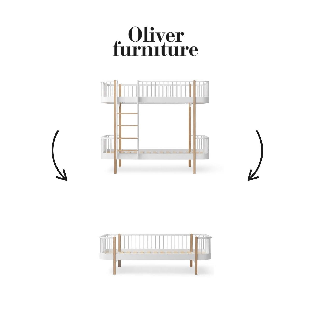 OLIVER FURNITURE-041553 - Kit De Conversion Original, Lit Superposé - En Lit Banquette, Blanc/chêne