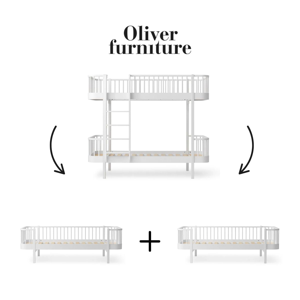 OLIVER FURNITURE-041560 - Kit De Conversion Original, Lit Superposé - En 2 Lits Banquettes, Blanc