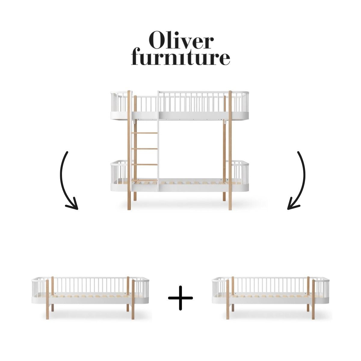 OLIVER FURNITURE-041561 - Kit De Conversion Original, Lit Superposé - En 2 Lits Banquettes, Blanc/chêne