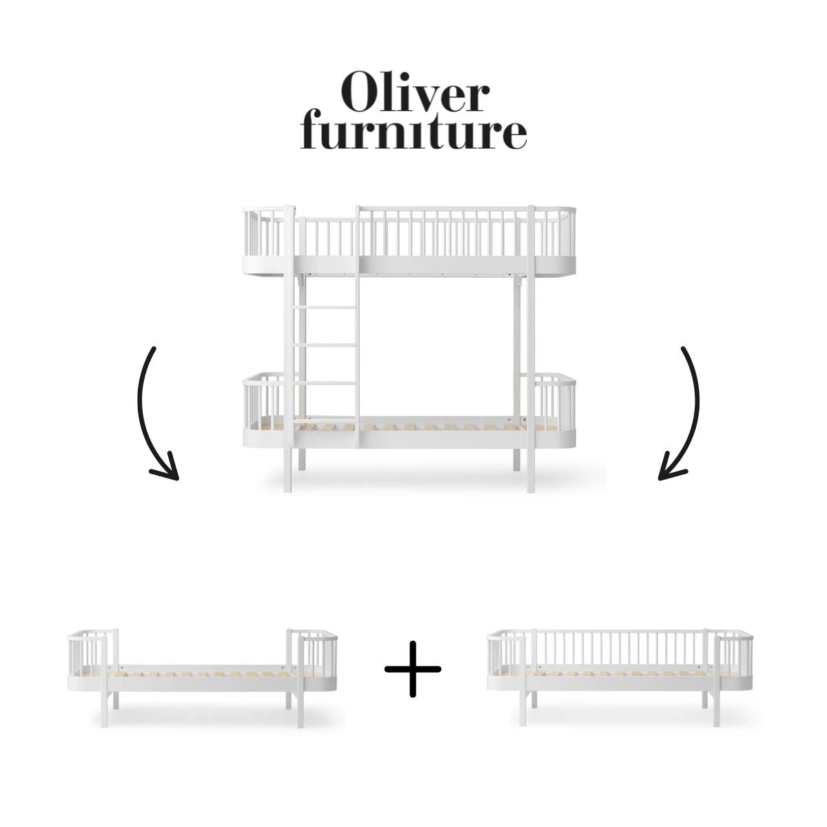 OLIVER FURNITURE-041568 - Kit De Conversion Original, Lit Superposé - En 1 Lit Et 1 Lit Banquette, Blanc