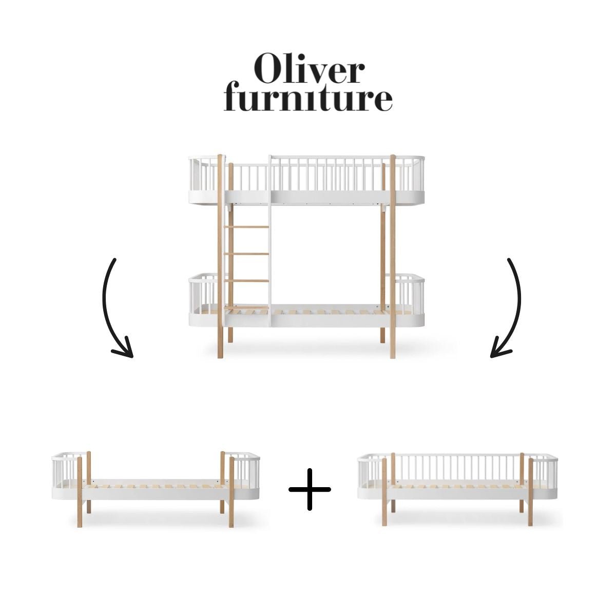 OLIVER FURNITURE-041569 - Kit De Conversion Original, Lit Superposé - En 1 Lit Et 1 Lit Banquette, Blanc/chêne